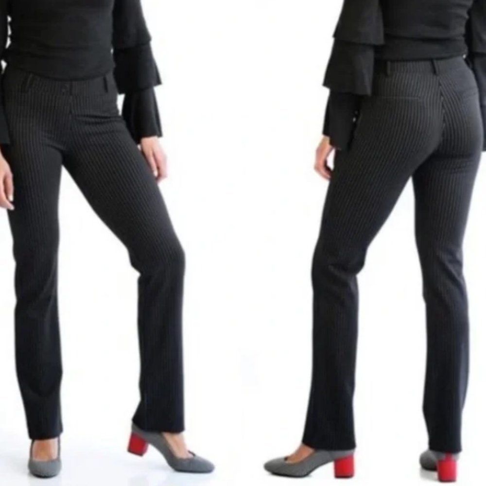 Betabrand Classic Dress Pant Yoga Pants Straight Leg in Pinstripe